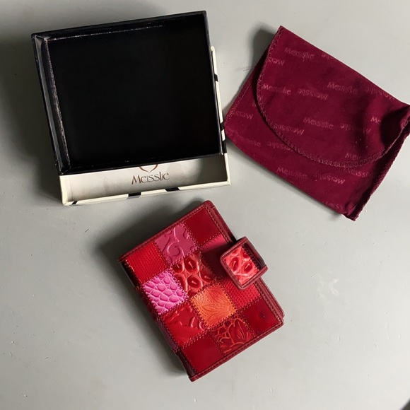 Meisslie Leather Patchwork Wallet ~ Red - Picture 2 of 6